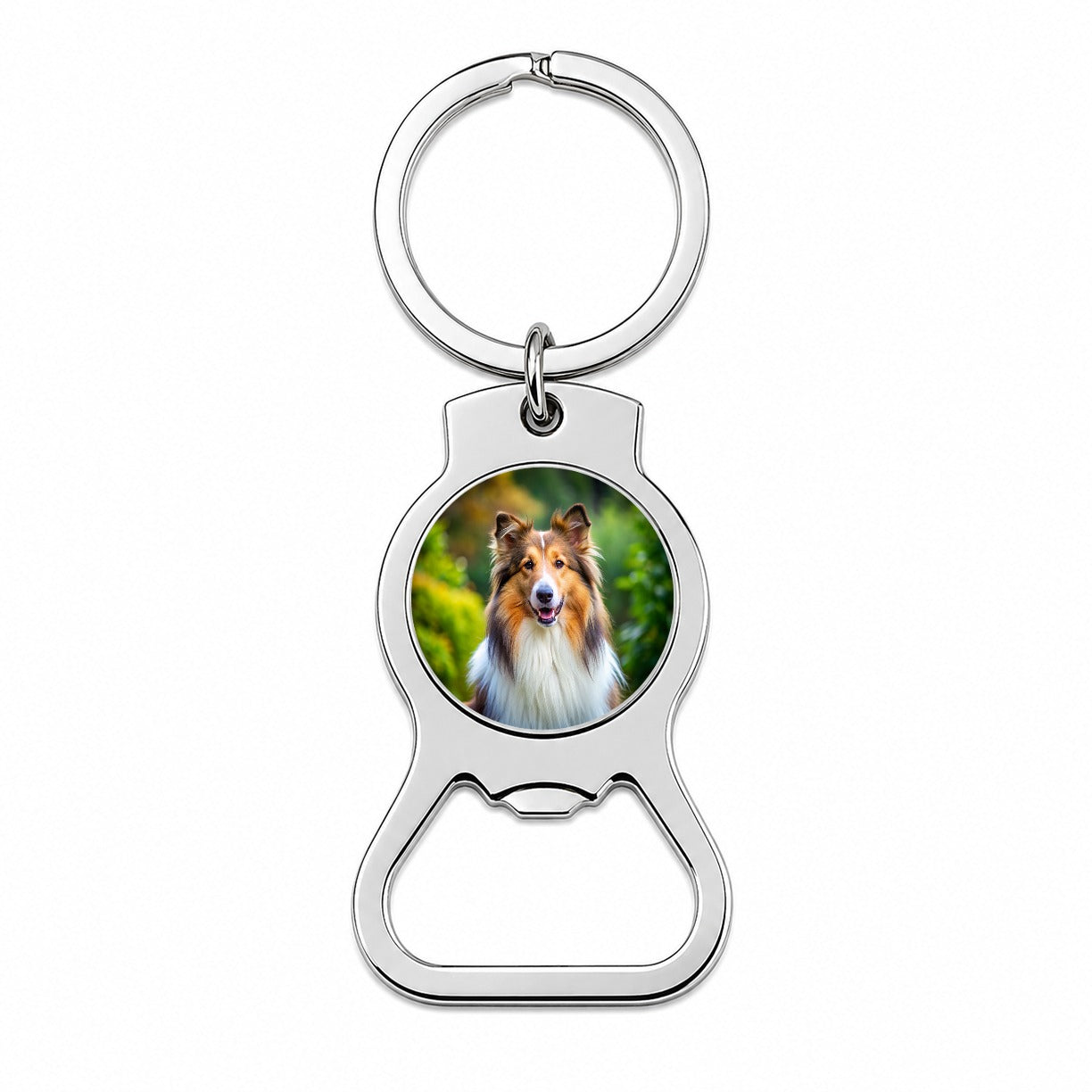 Collie Dog Photo Bottle Opener Keychain