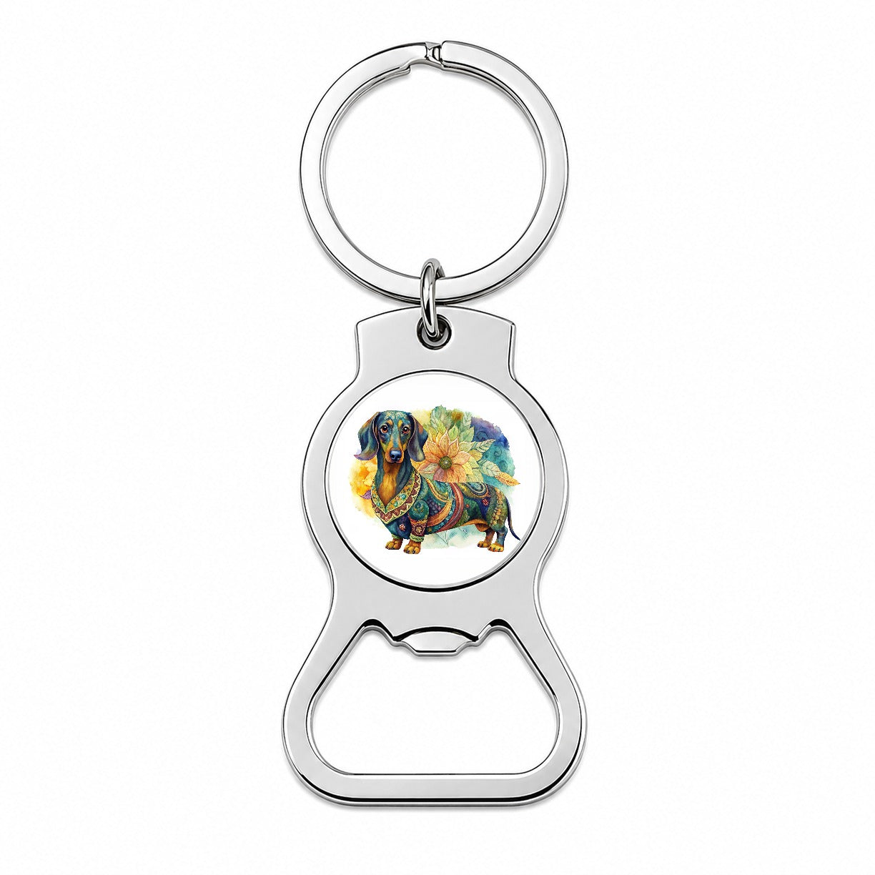 Dachshund Dog Bohemian Art Bottle Opener Keychain