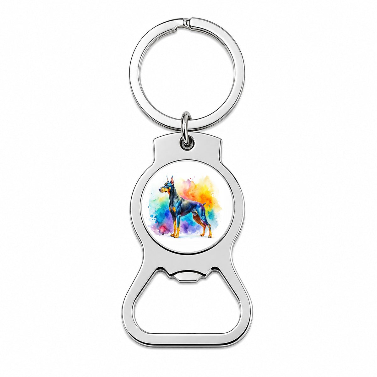 Doberman Pinscher Dog Watercolor Style Bottle Opener Keychain