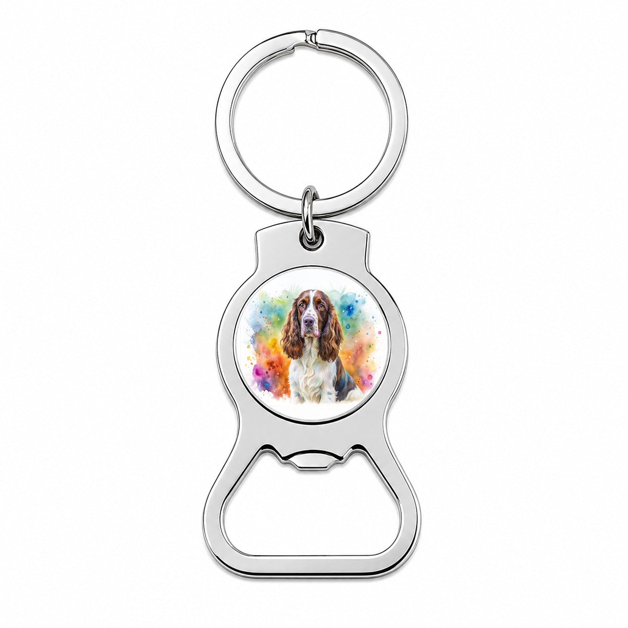 English Springer Spaniel Dog Watercolor Style Bottle Opener Keychain