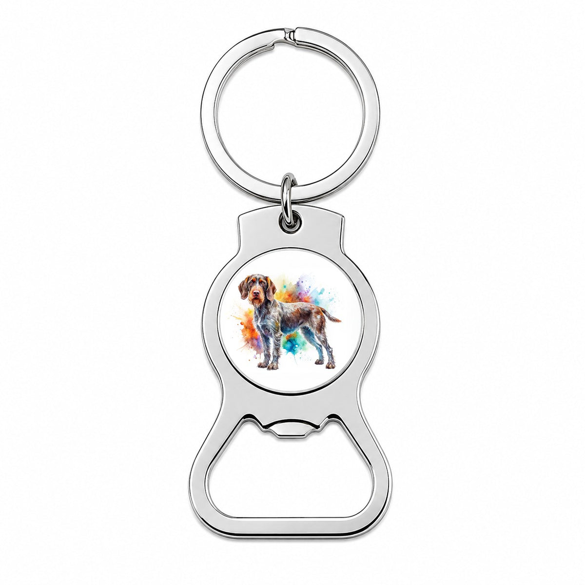 German Wirehaired Pointer Dog Watercolor Style Bottle Opener Keychain