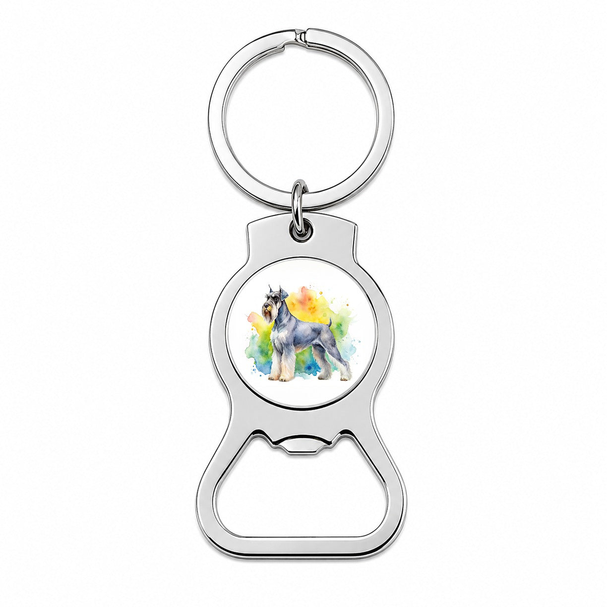 Giant Schnauzer Dog Watercolor Style Bottle Opener Keychain