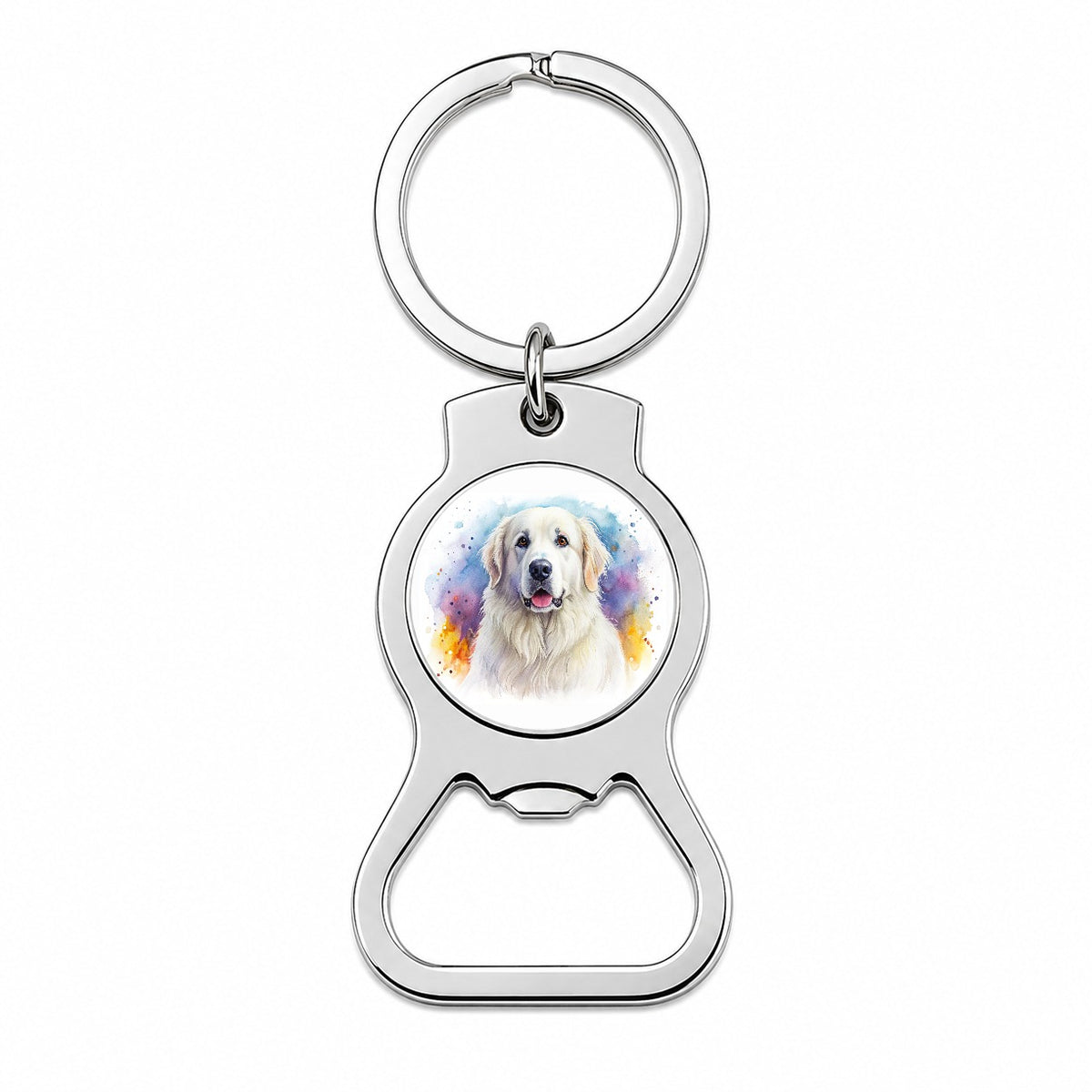 Great Pyrenees Dog Watercolor Style Bottle Opener Keychain