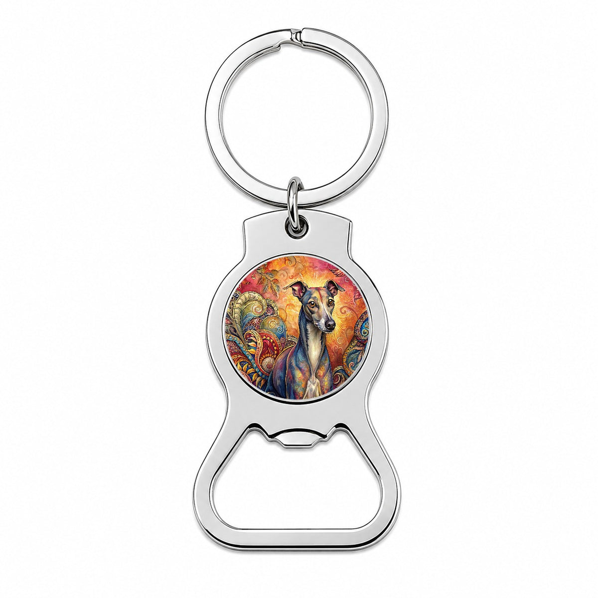 Italian Greyhound Dog Bohemian Art Bottle Opener Keychain