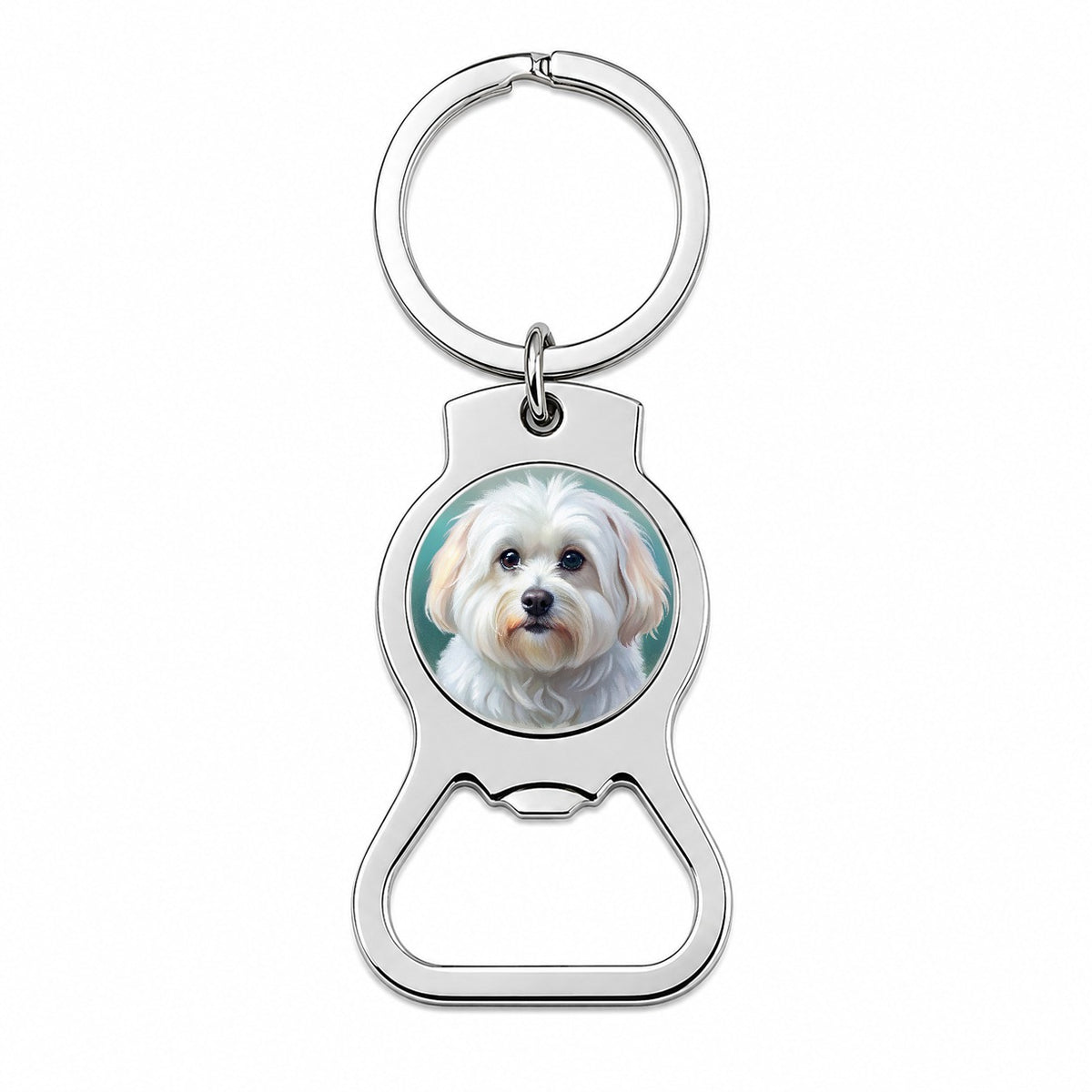 Maltese Dog Illustration Bottle Opener Keychain