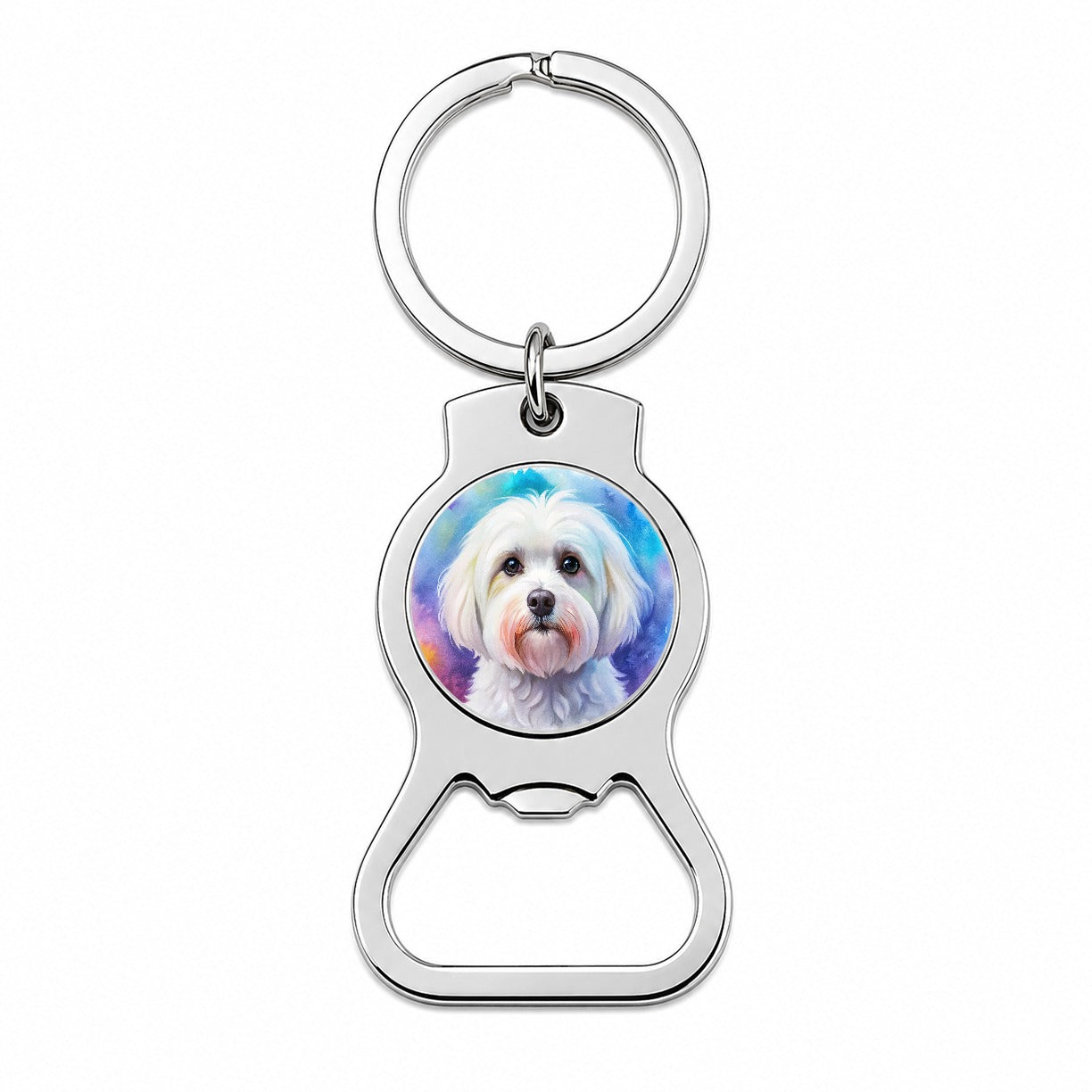 Maltese Dog Watercolor Style Bottle Opener Keychain