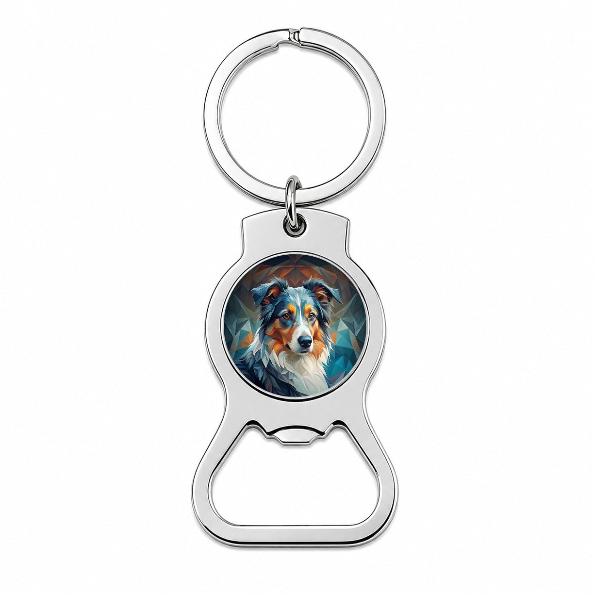 Miniature American Shepherd Dog Abstract Stylized Art Bottle Opener Keychain