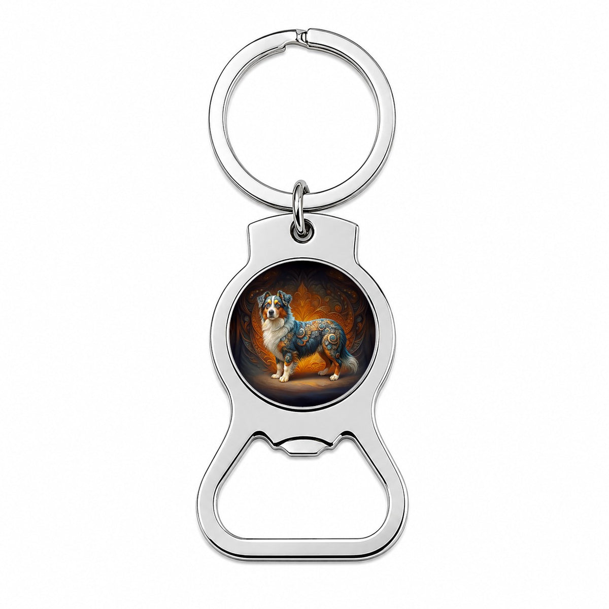 Miniature American Shepherd Dog Art Nouveau Bottle Opener Keychain