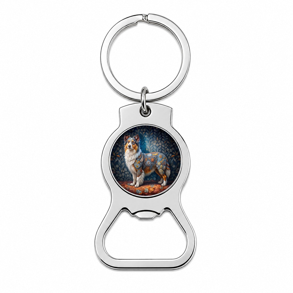 Miniature American Shepherd Dog French Bohemian Art Bottle Opener Keychain