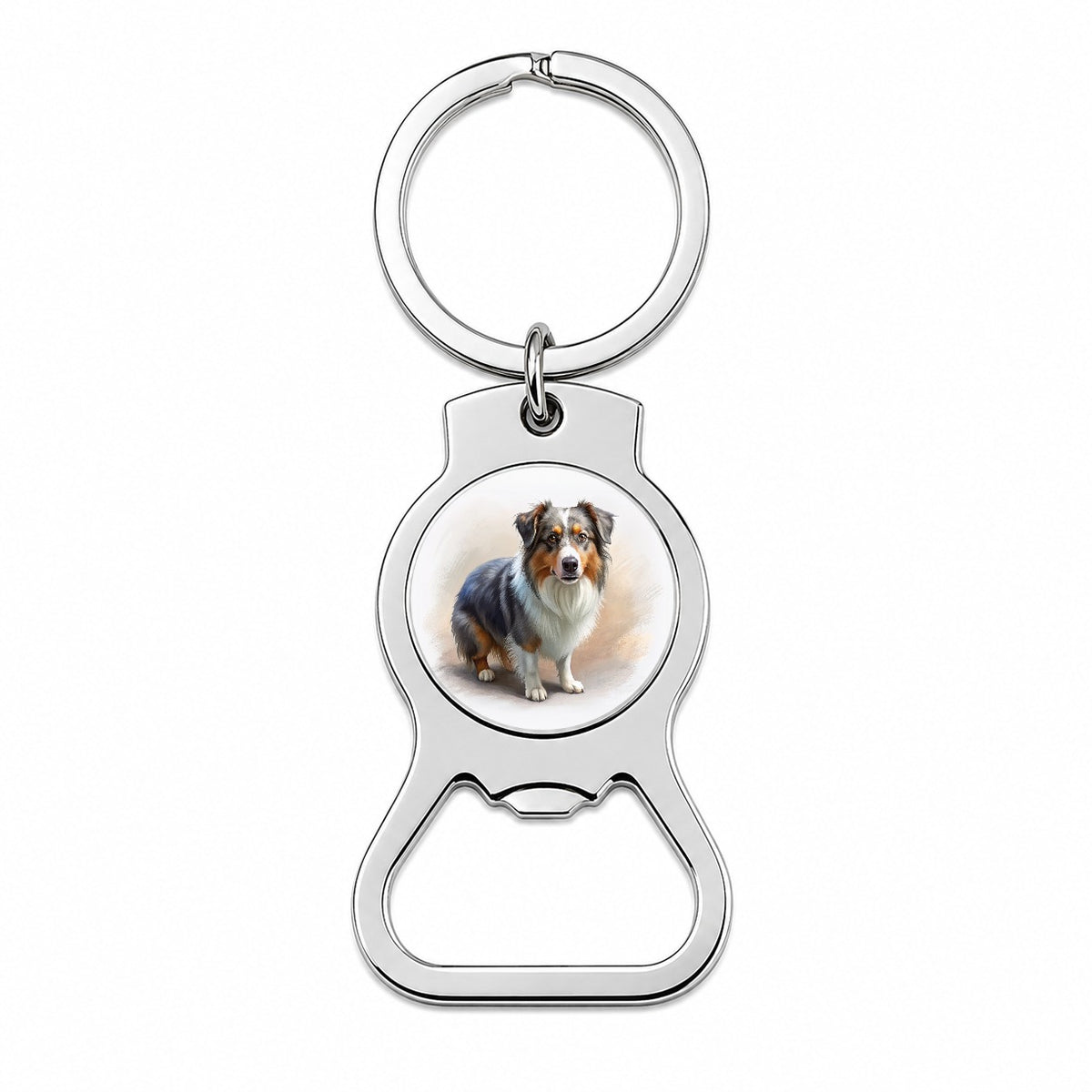 Miniature American Shepherd Dog Illustration Bottle Opener Keychain