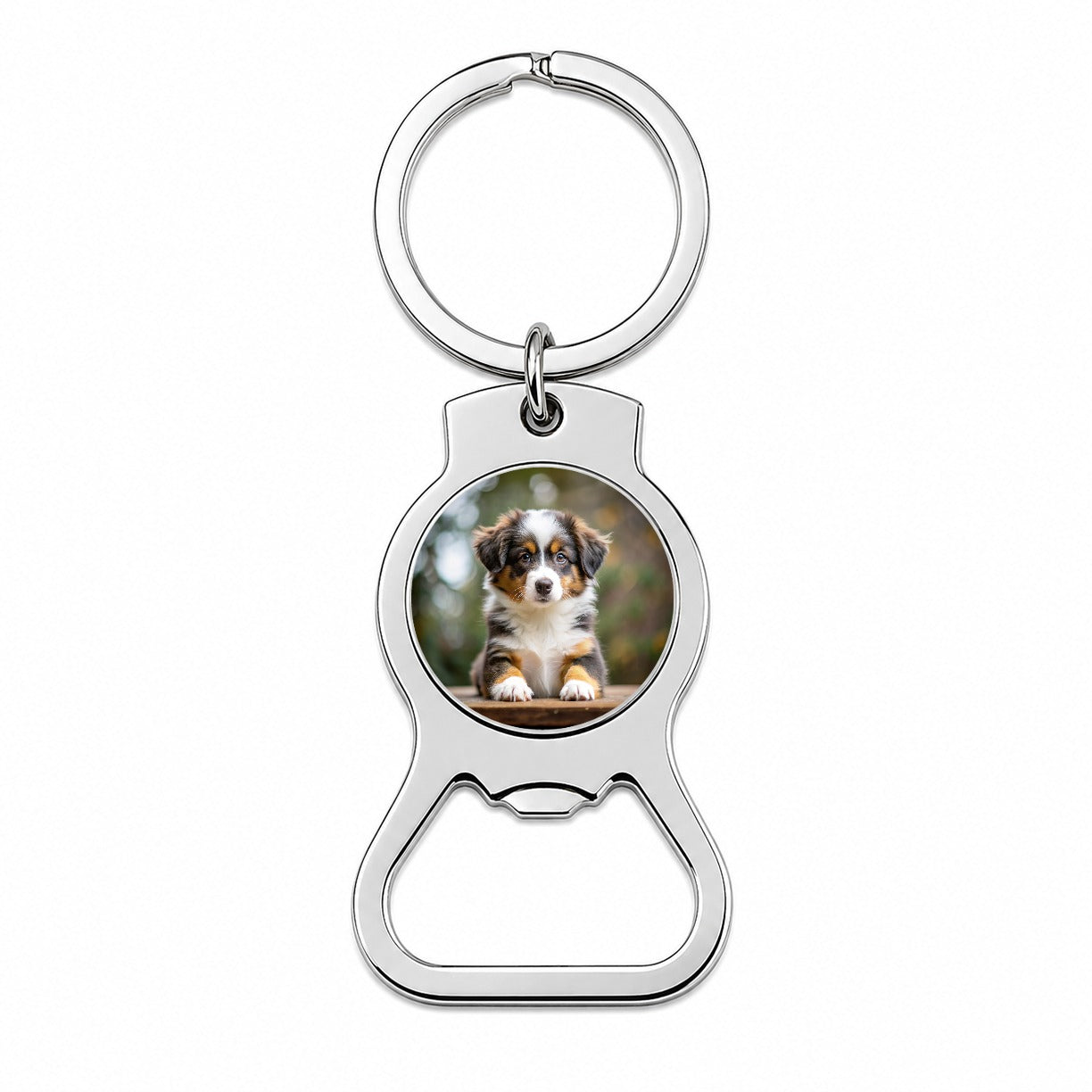 Miniature American Shepherd Dog Puppy Photo Bottle Opener Keychain