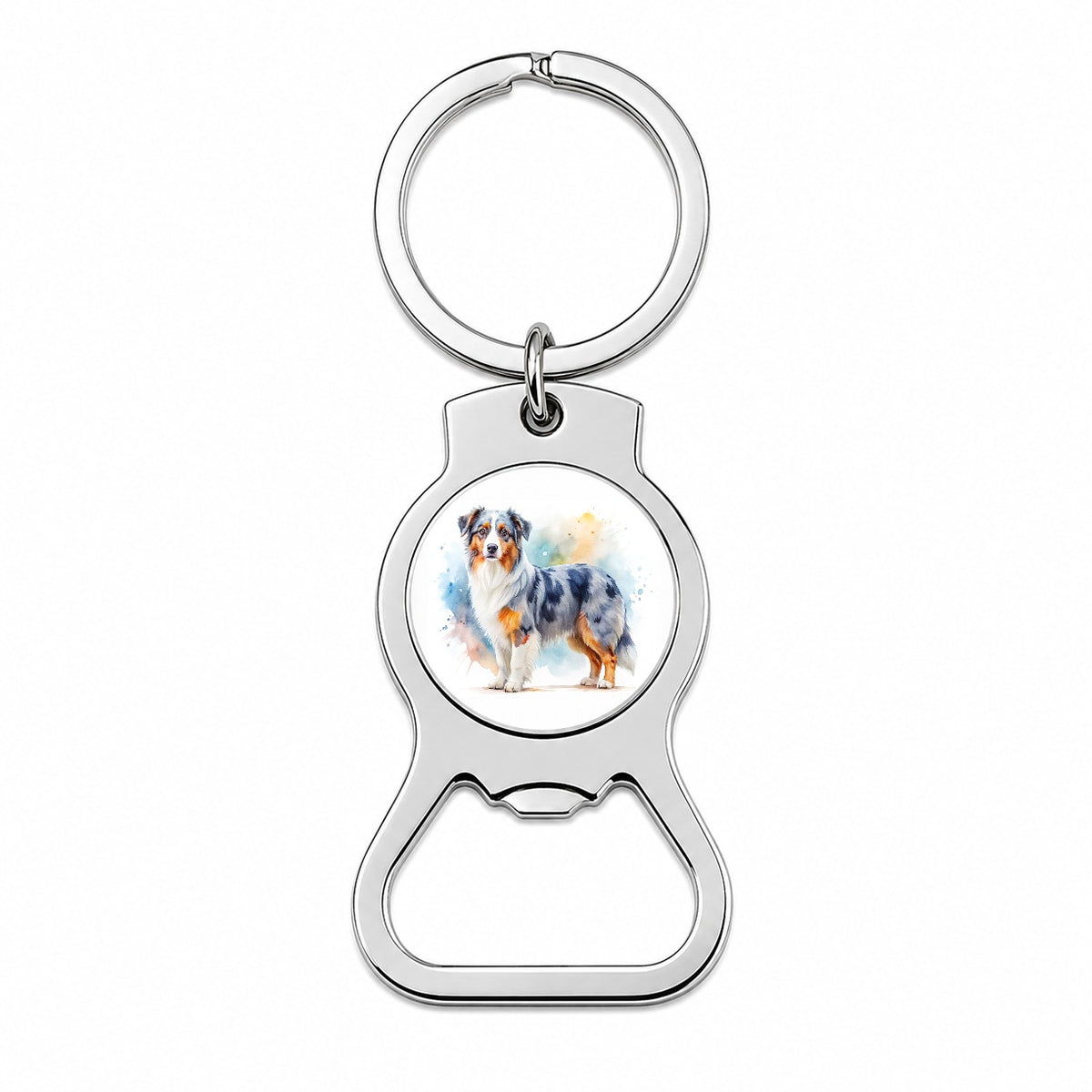 Miniature American Shepherd Dog Watercolor Style Bottle Opener Keychain