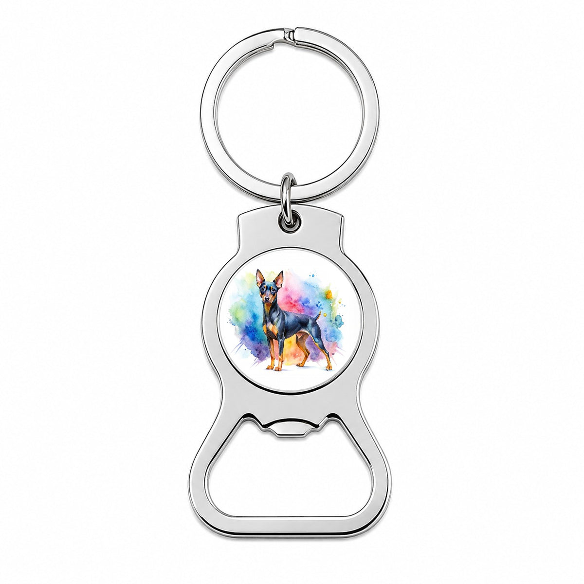 Miniature Pinscher Dog Watercolor Style Bottle Opener Keychain