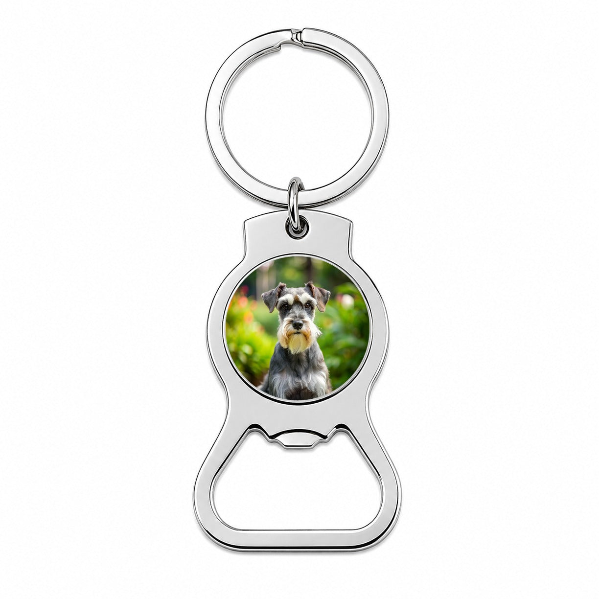 Miniature Schnauzer Dog Photo Bottle Opener Keychain