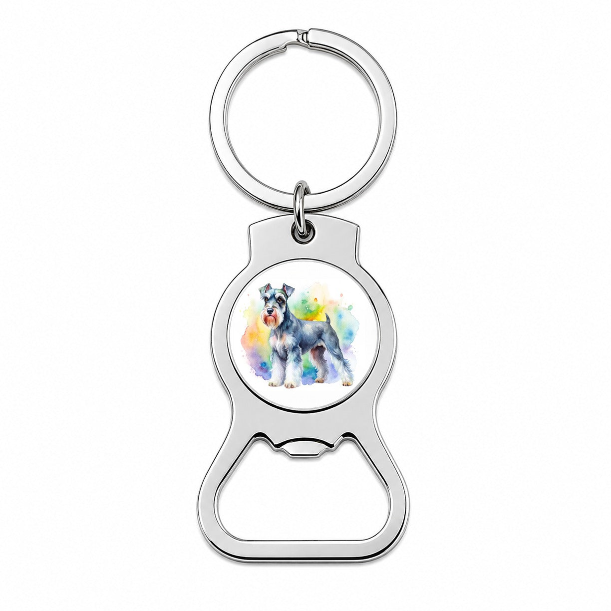 Miniature Schnauzer Dog Watercolor Style Bottle Opener Keychain