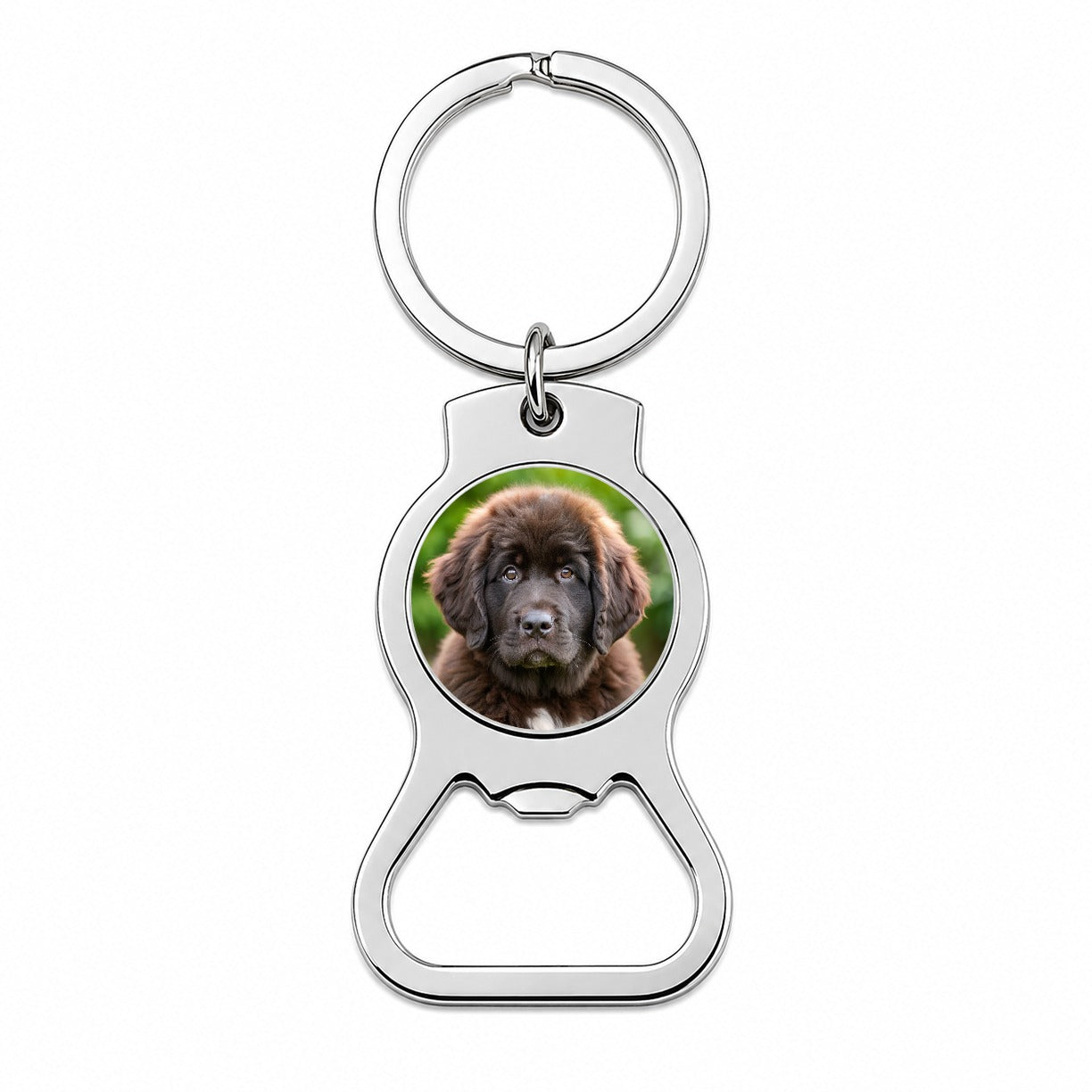 Newfoundland Dog Puppy Photo Bottle Opener Keychain