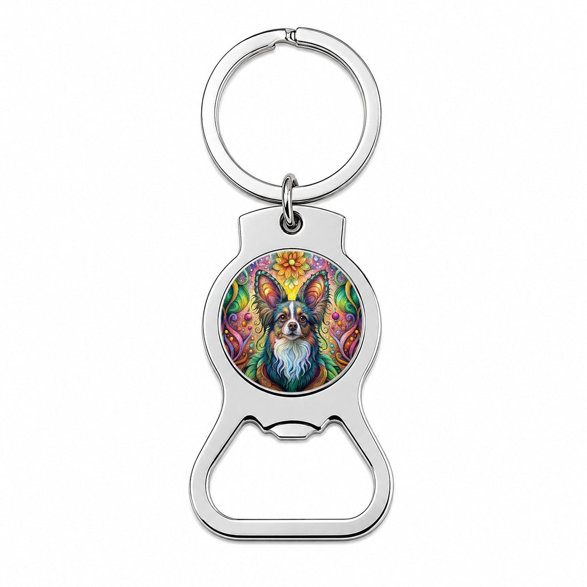 Papillon Dog Bohemian Art Bottle Opener Keychain