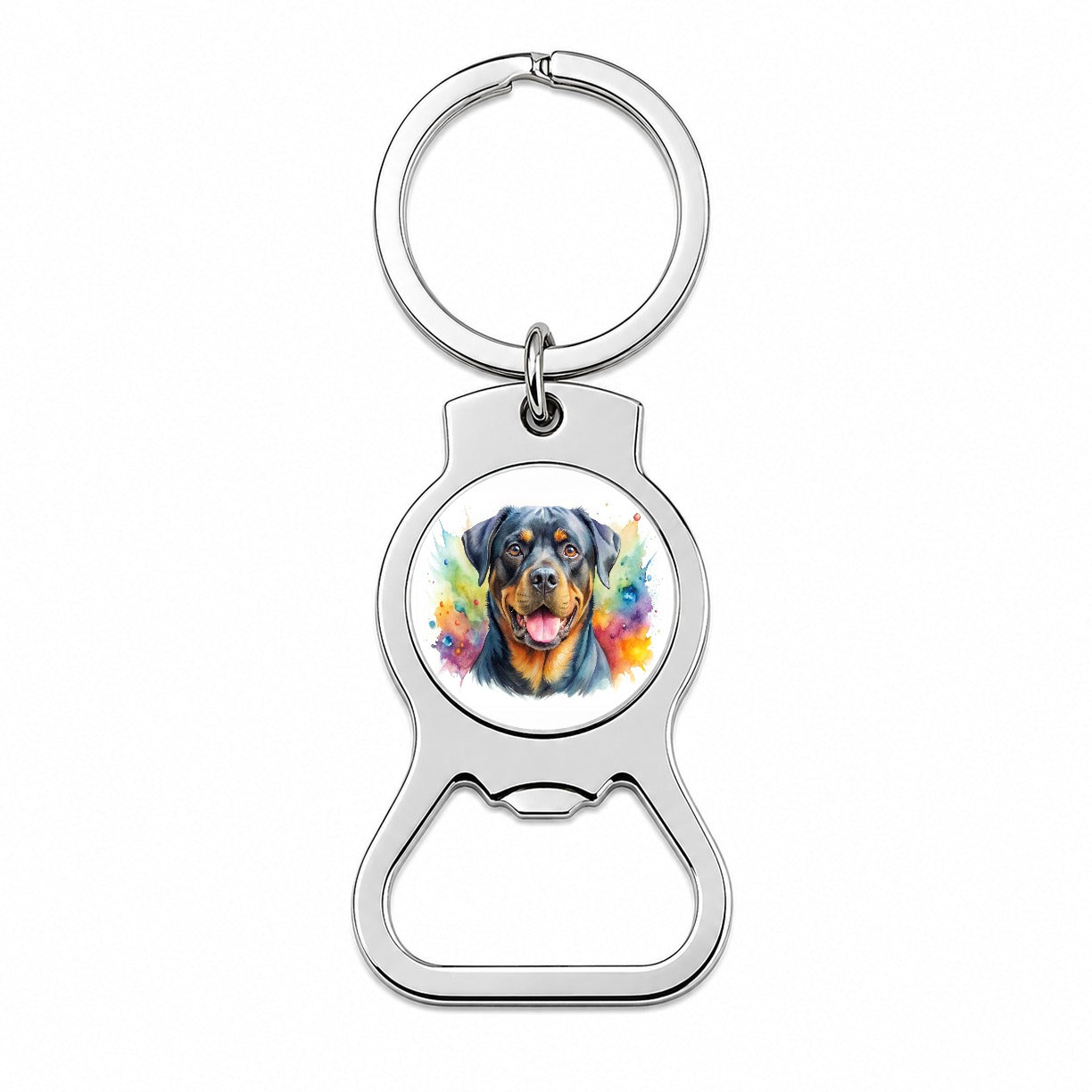 Rottweiler Dog Watercolor Style Bottle Opener Keychain