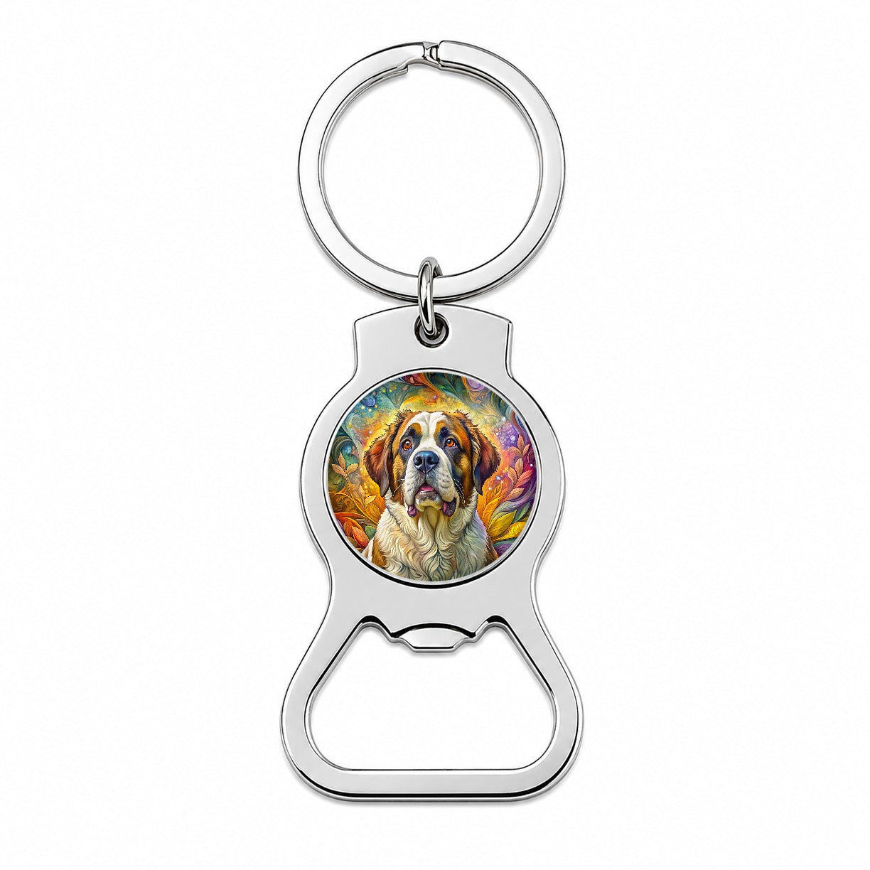 Saint Bernard Dog Bohemian Art Bottle Opener Keychain