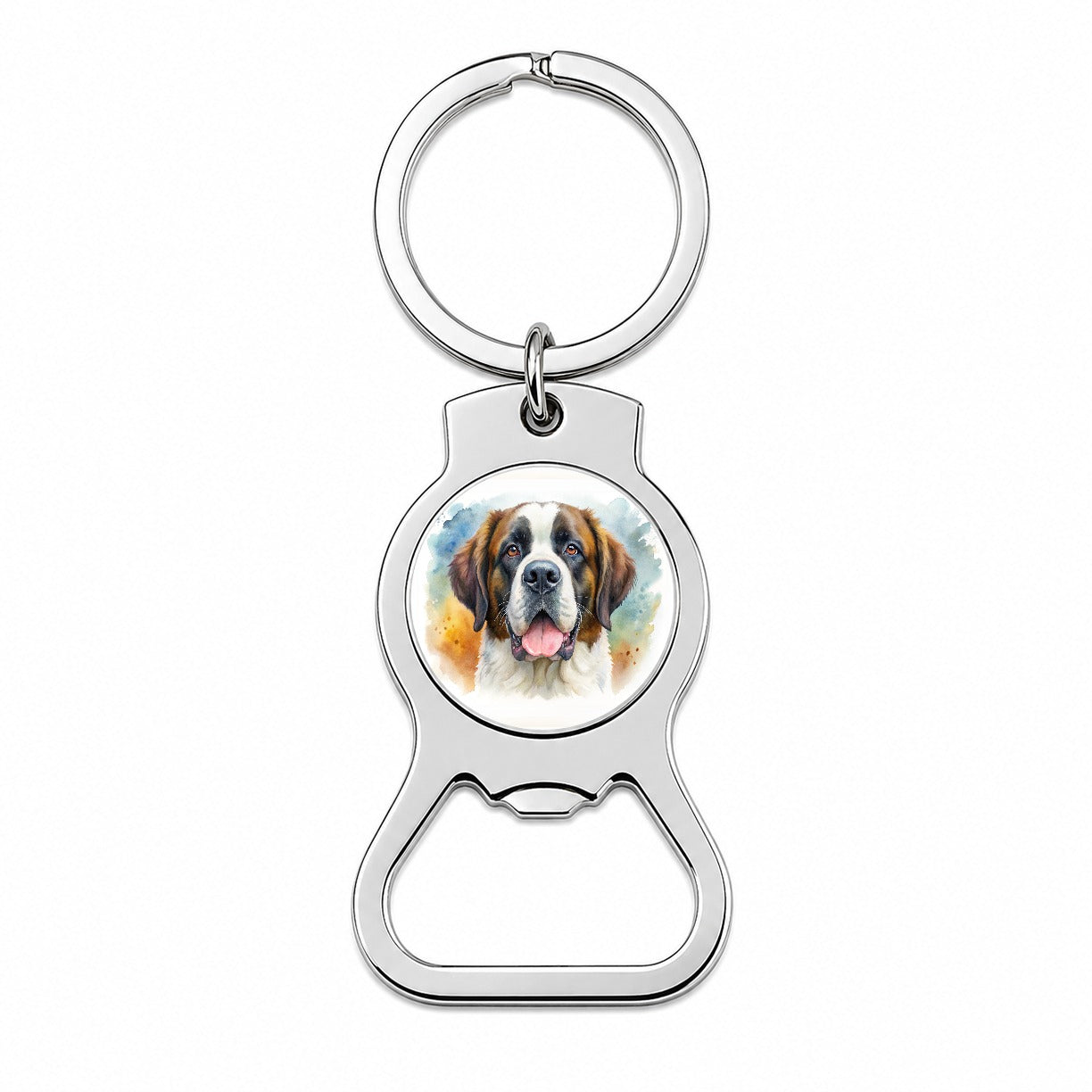 Saint Bernard Dog Watercolor Style Bottle Opener Keychain
