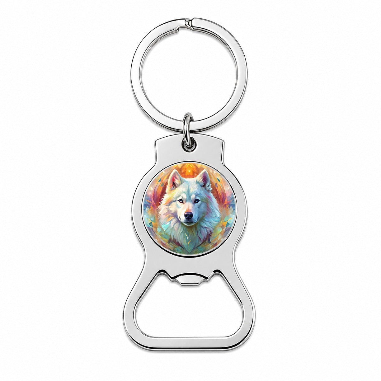Samoyed Dog Abstract Art Bottle Opener Keychain