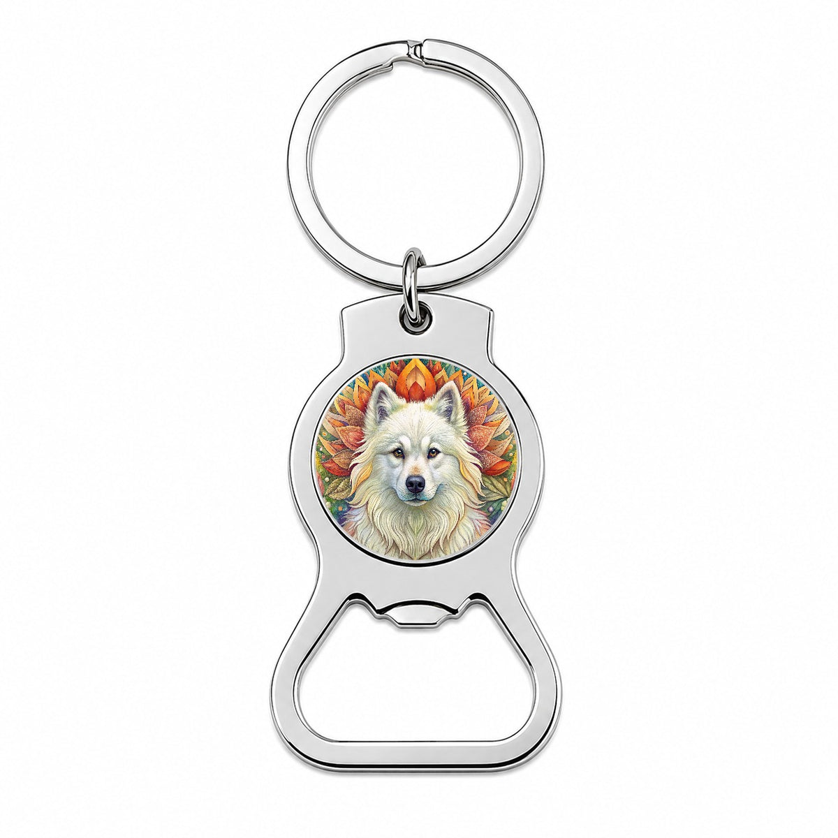 Samoyed Dog Bohemian Art Bottle Opener Keychain