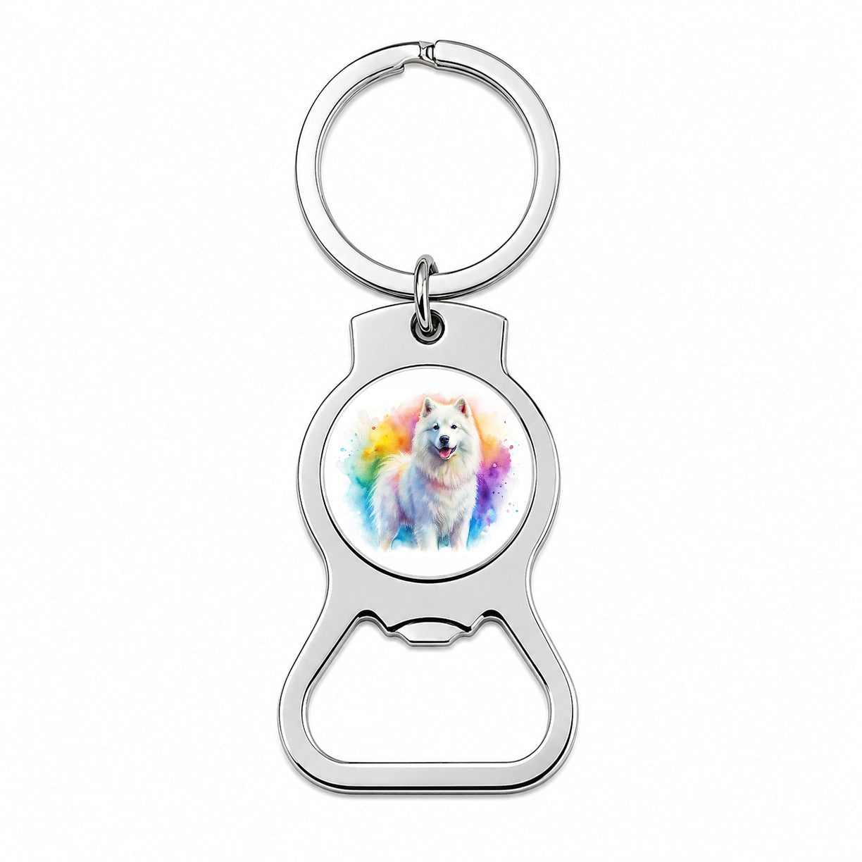 Samoyed Dog Watercolor Style Bottle Opener Keychain