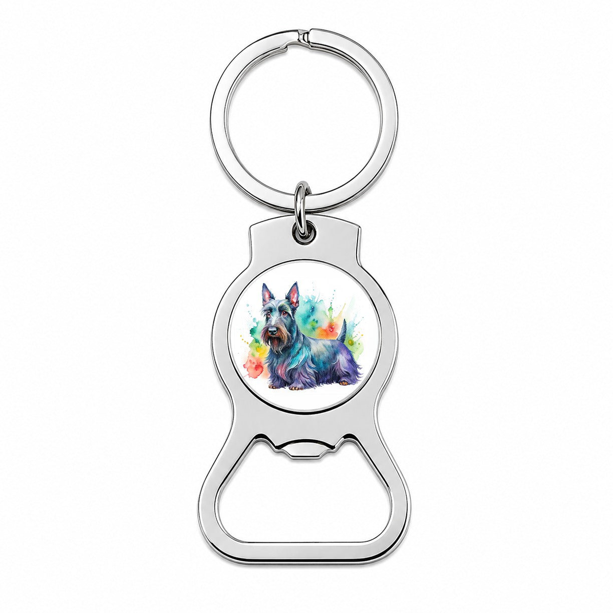 Scottish Terrier Dog Watercolor Style Bottle Opener Keychain