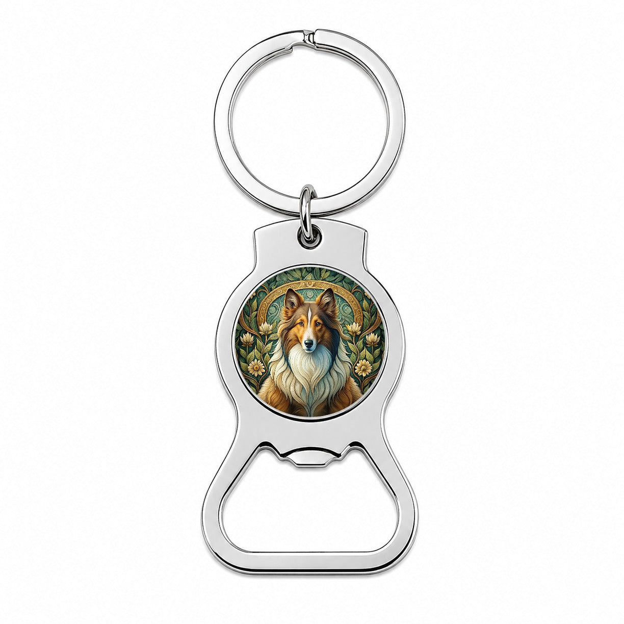 Shetland Sheepdog Sheltie Dog Art Nouveau Bottle Opener Keychain