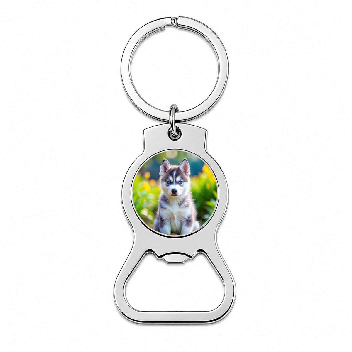 Siberian Husky Dog Puppy Photo Bottle Opener Keychain