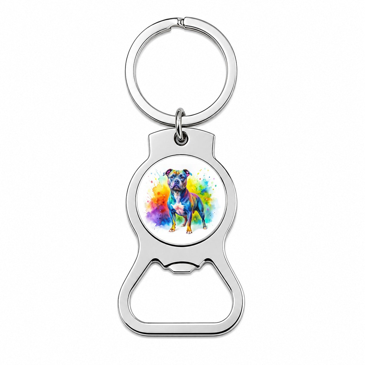 Staffordshire Bull Terrier Staffy Dog Watercolor Style Bottle Opener Keychain