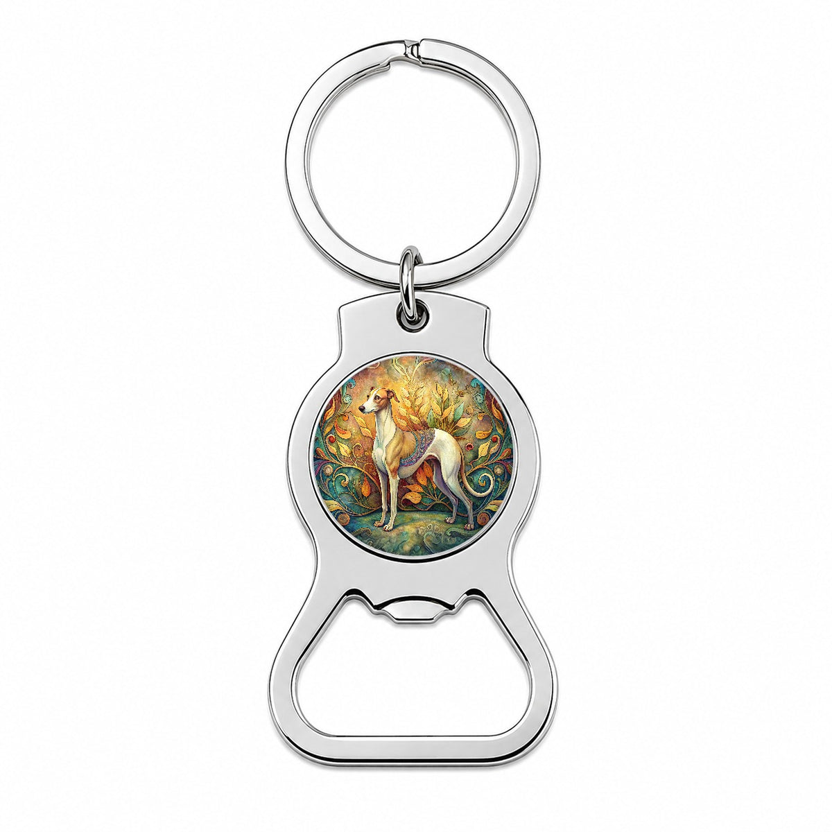 Whippet Dog Art Nouveau Bottle Opener Keychain