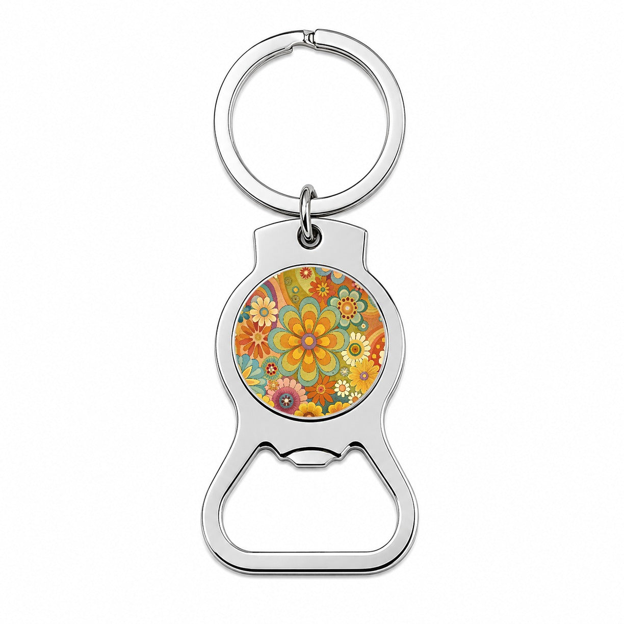 70's Retro Groovy Hippie Pretty Floral Design Bottle Opener Keychain