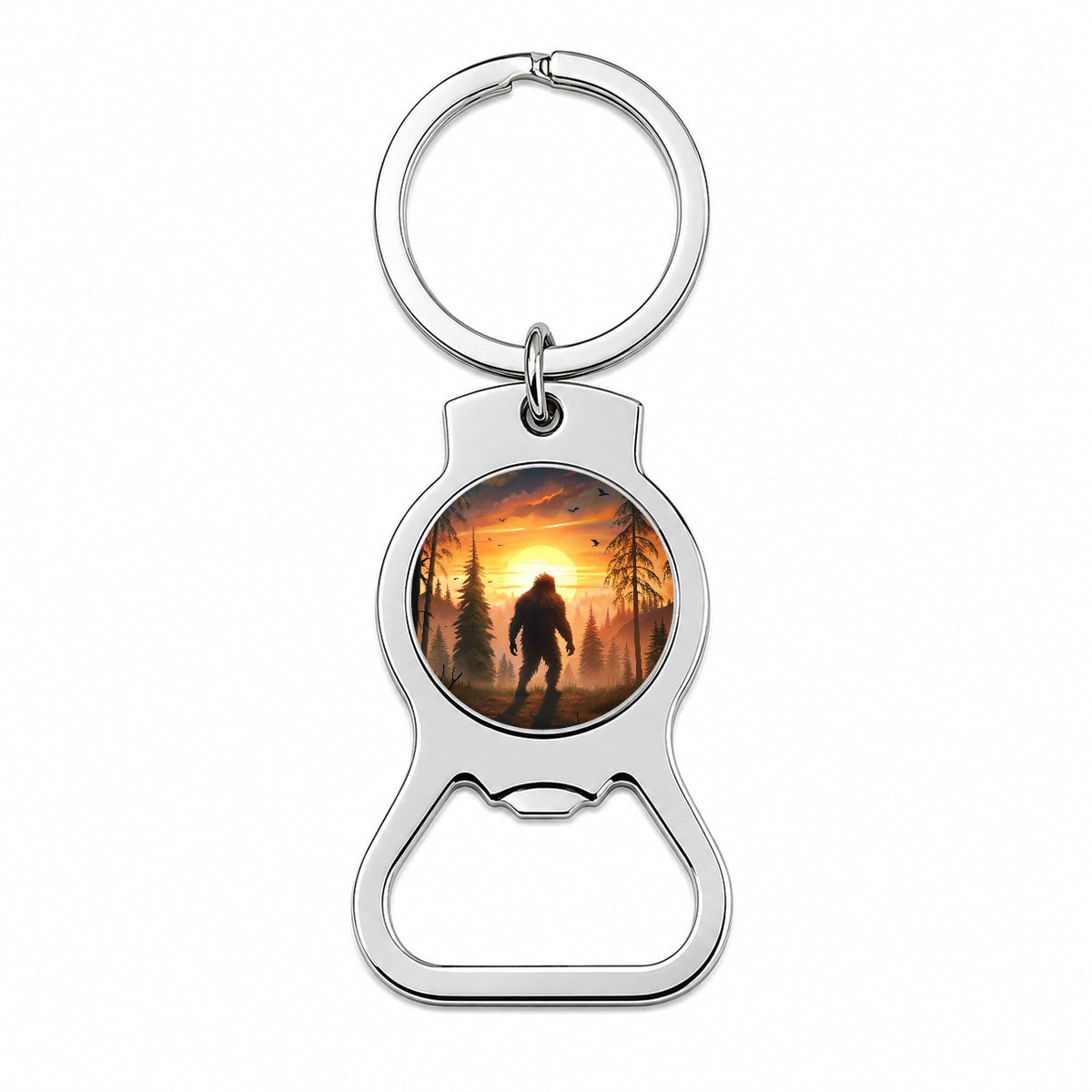 Bigfoot Walking In The Woods At Sunset Bottle Opener Keychain