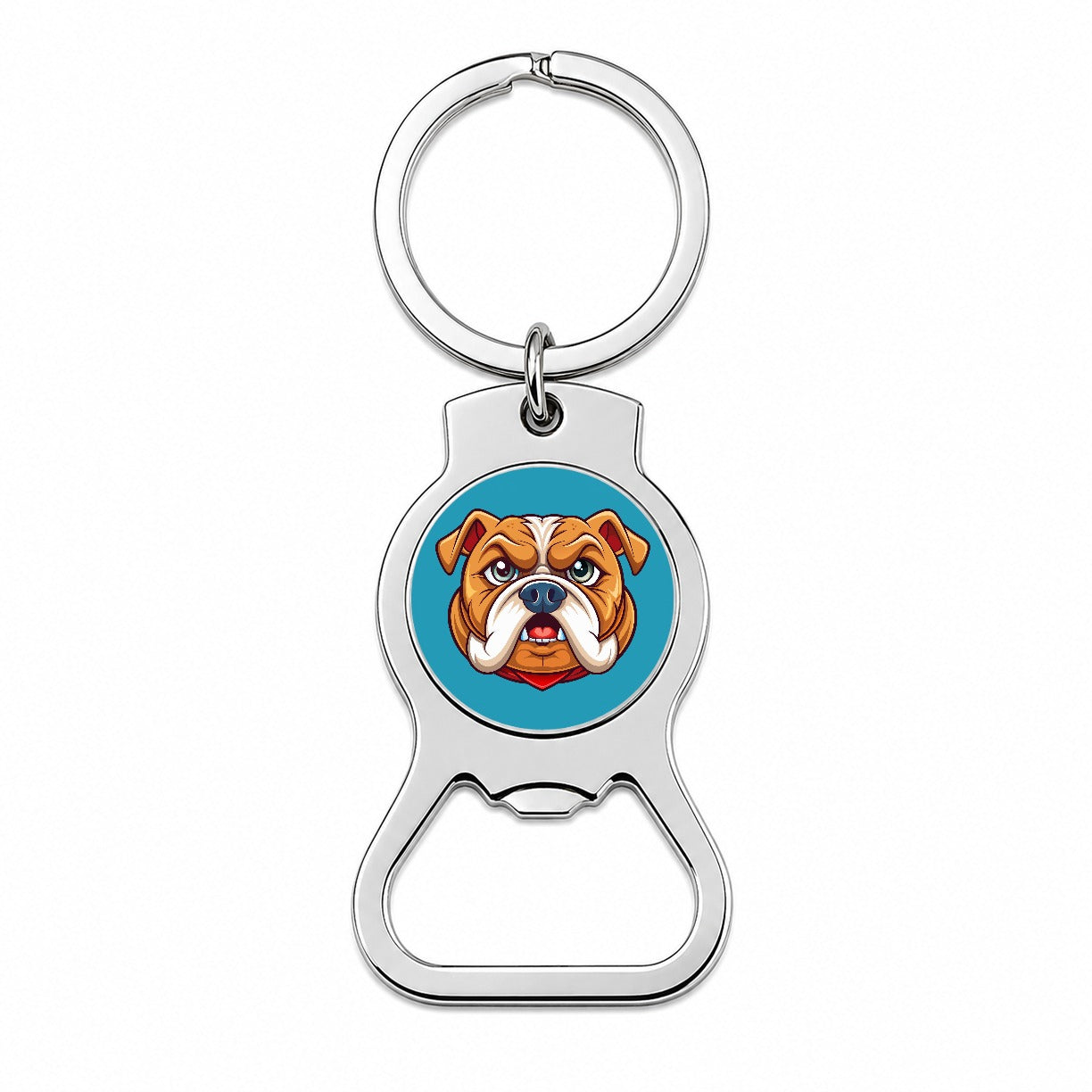 Bulldog Face Mascot Cartoon Bottle Opener Keychain