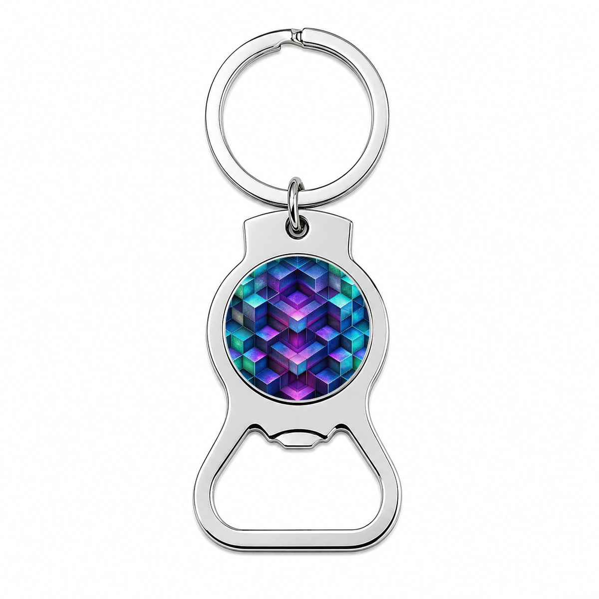 Chunky Angular Blue Purple Green Design Pattern Bottle Opener Keychain