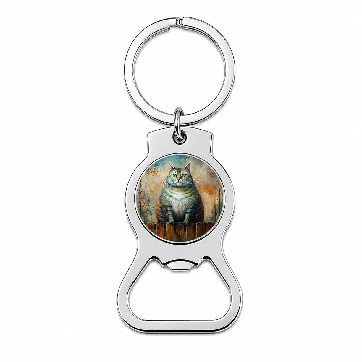 Fat Chunky Alley Cat Sitting On Fence Abstract Art Bottle Opener Keychain