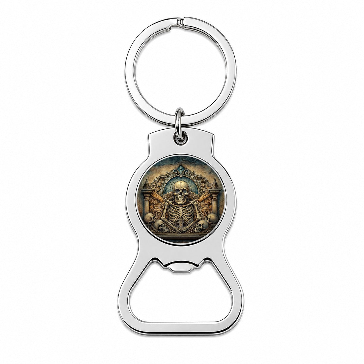 Gothic Ancient Skull Skeleton Bones Illustration Bottle Opener Keychain