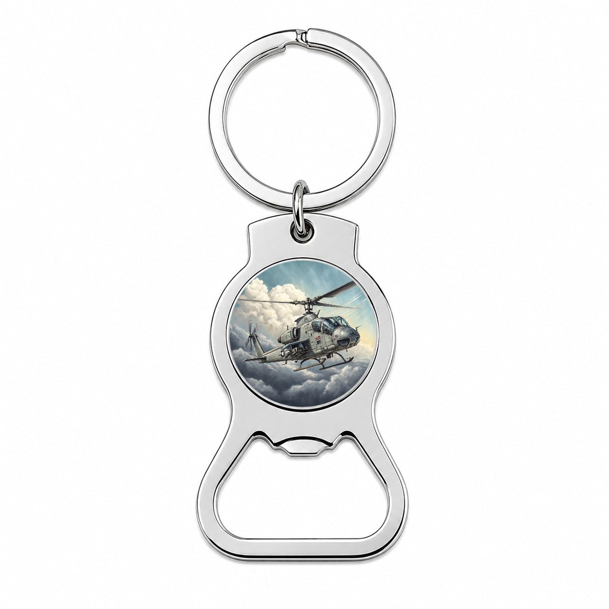 Military Attack Helicopter In Flight Bottle Opener Keychain