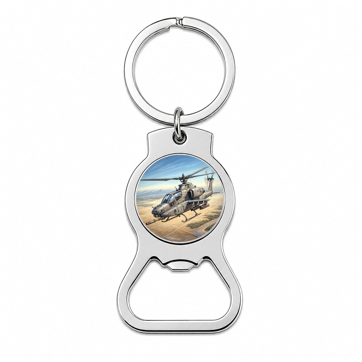 Military Gunship Helicopter In Flight Bottle Opener Keychain