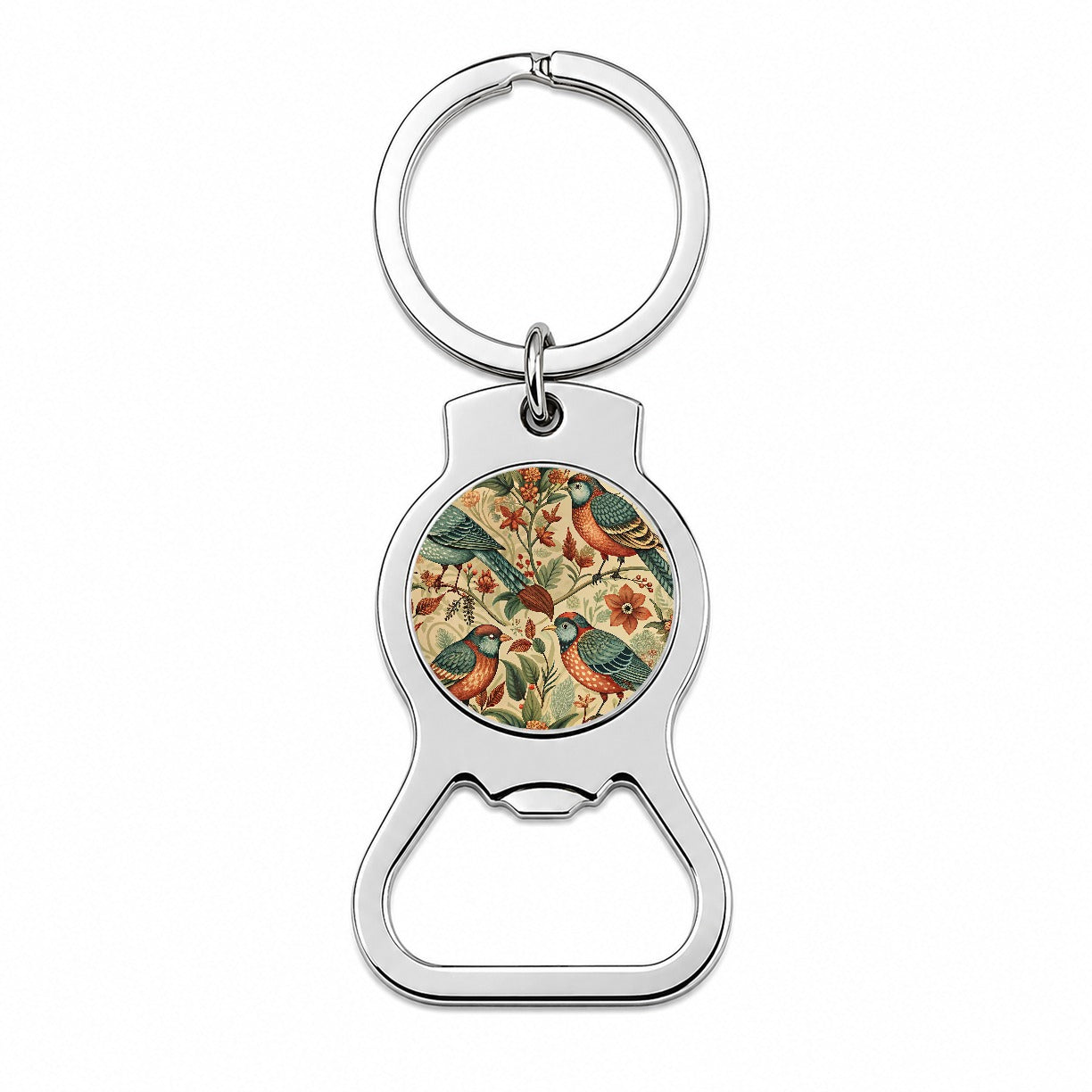 Retro Birds Floral Pattern Vintage Design Bottle Opener Keychain