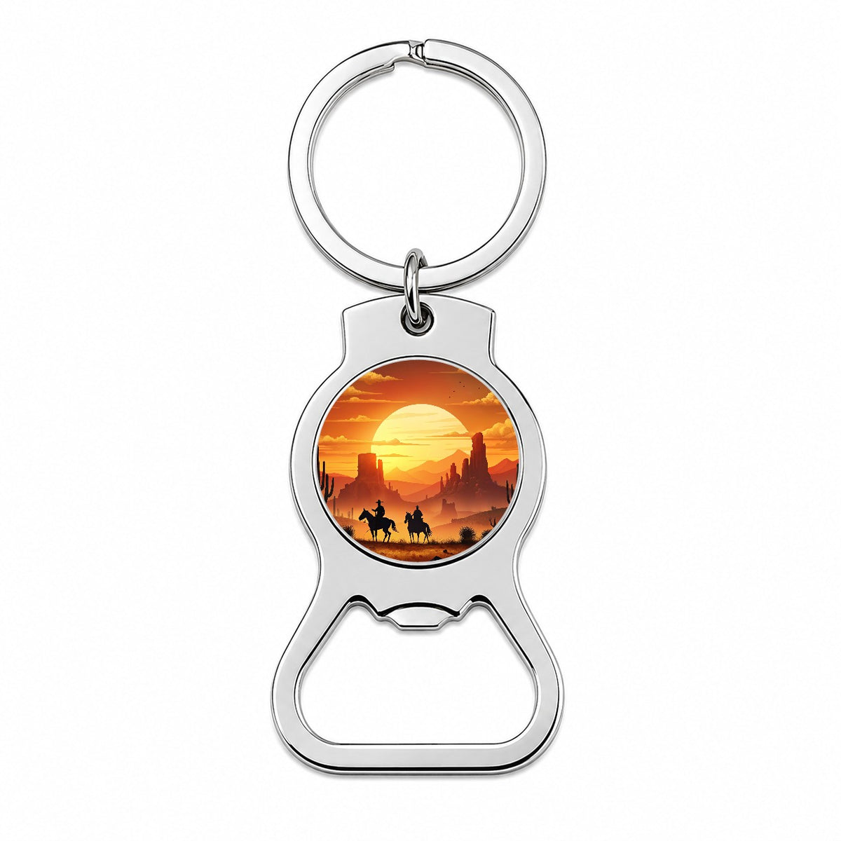 Wild West Sunset Silhouettes Southwest Landscape Bottle Opener Keychain