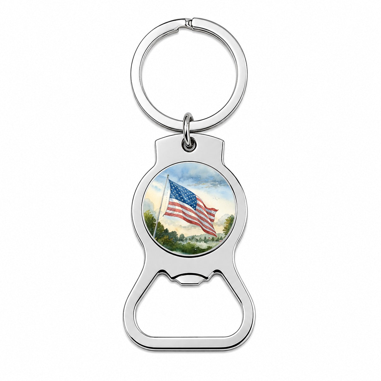 American Flag Waving Watercolor USA United States Bottle Opener Keychain