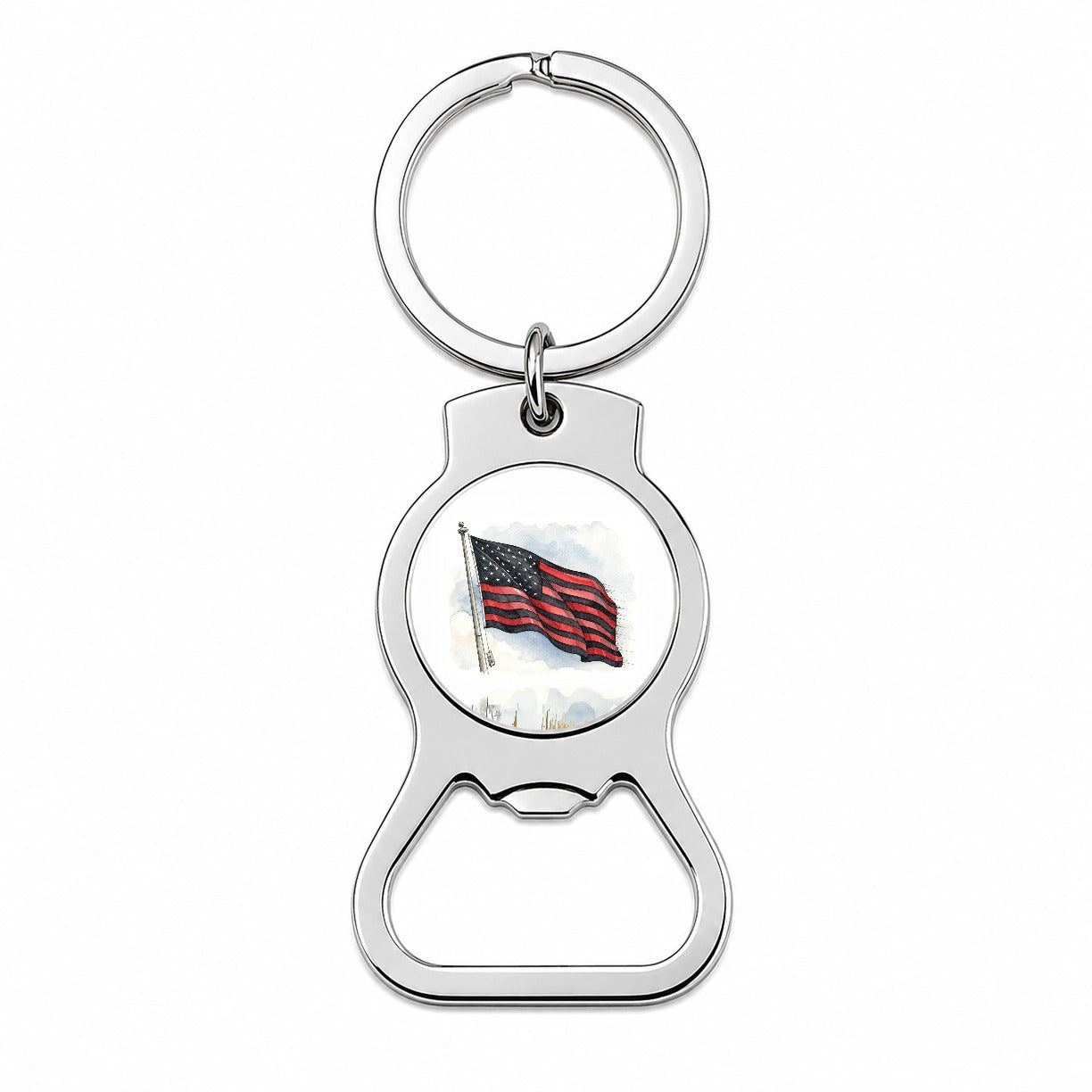 Black Red Waving American Flag Watercolor USA United States Bottle Opener Keychain