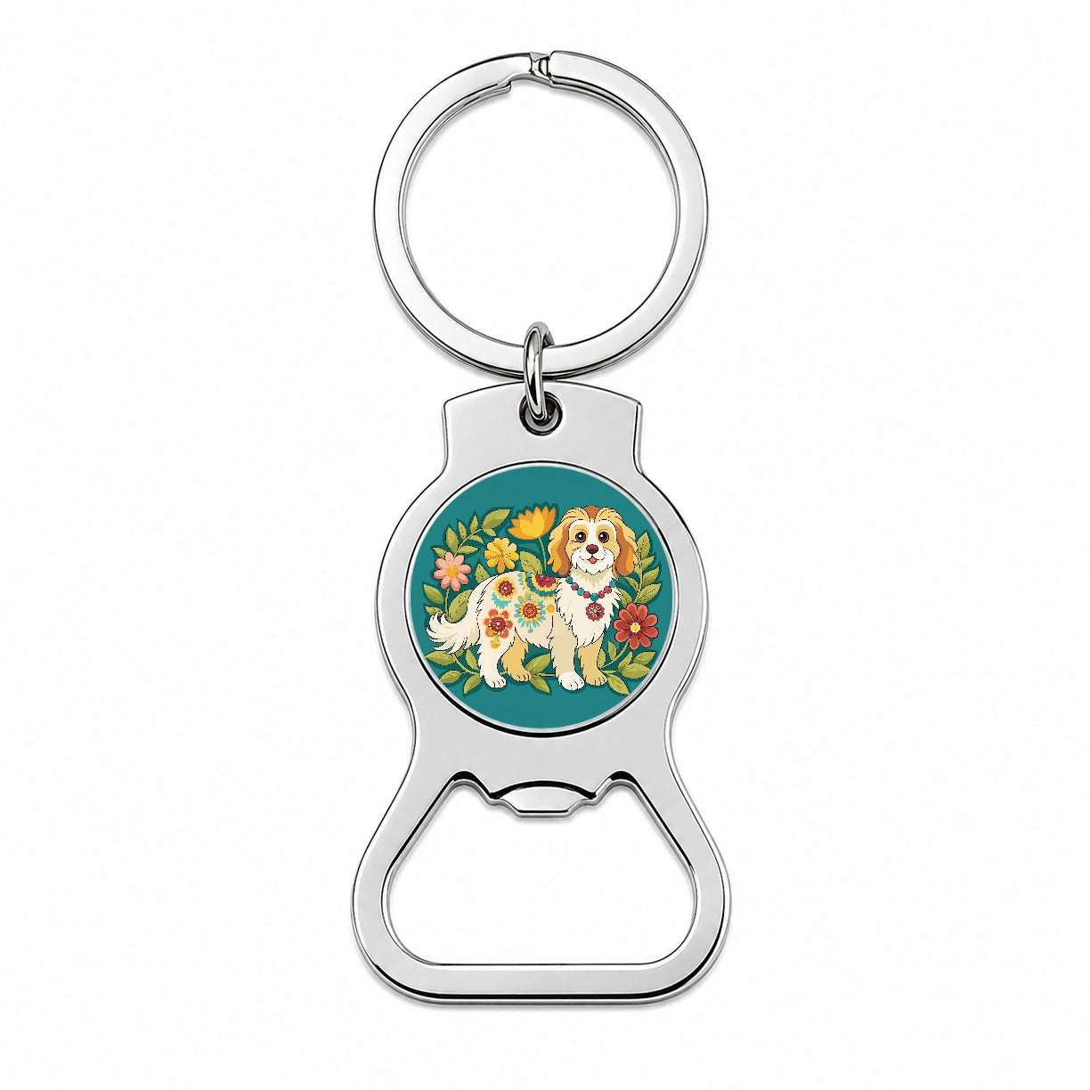 Cavachon Floral Motif Dog Cute Bottle Opener Keychain