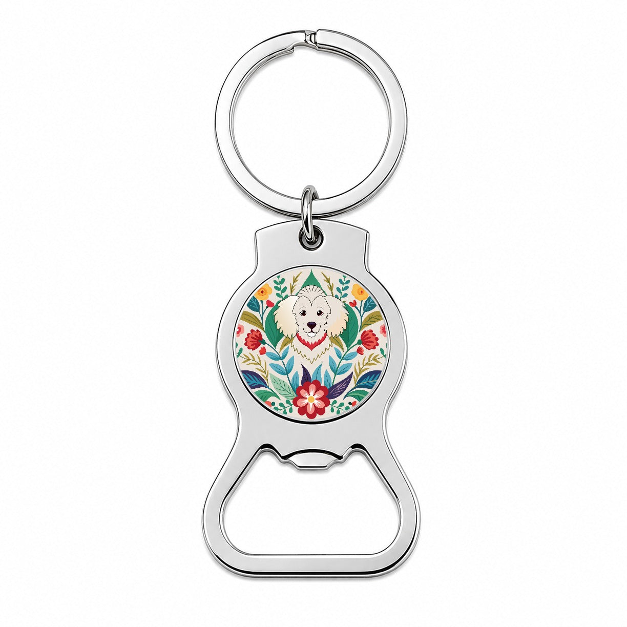 Cavachon Floral Motif Dog Bottle Opener Keychain