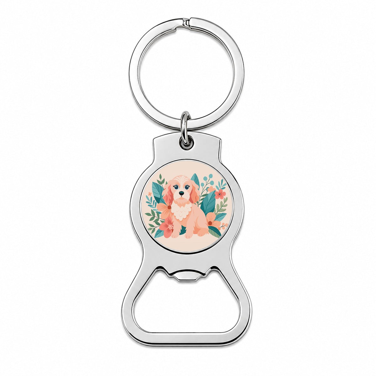 Cavapoo Floral Motif Pink Dog Bottle Opener Keychain
