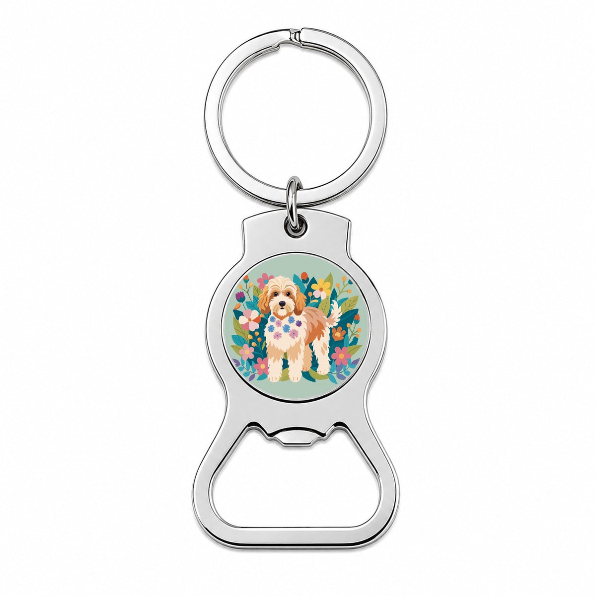 Cockapoo Floral Motif Dog Bottle Opener Keychain