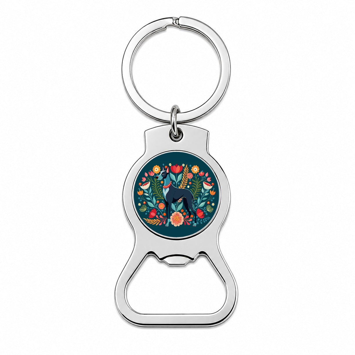 Great Dane Floral Motif Dog Bottle Opener Keychain