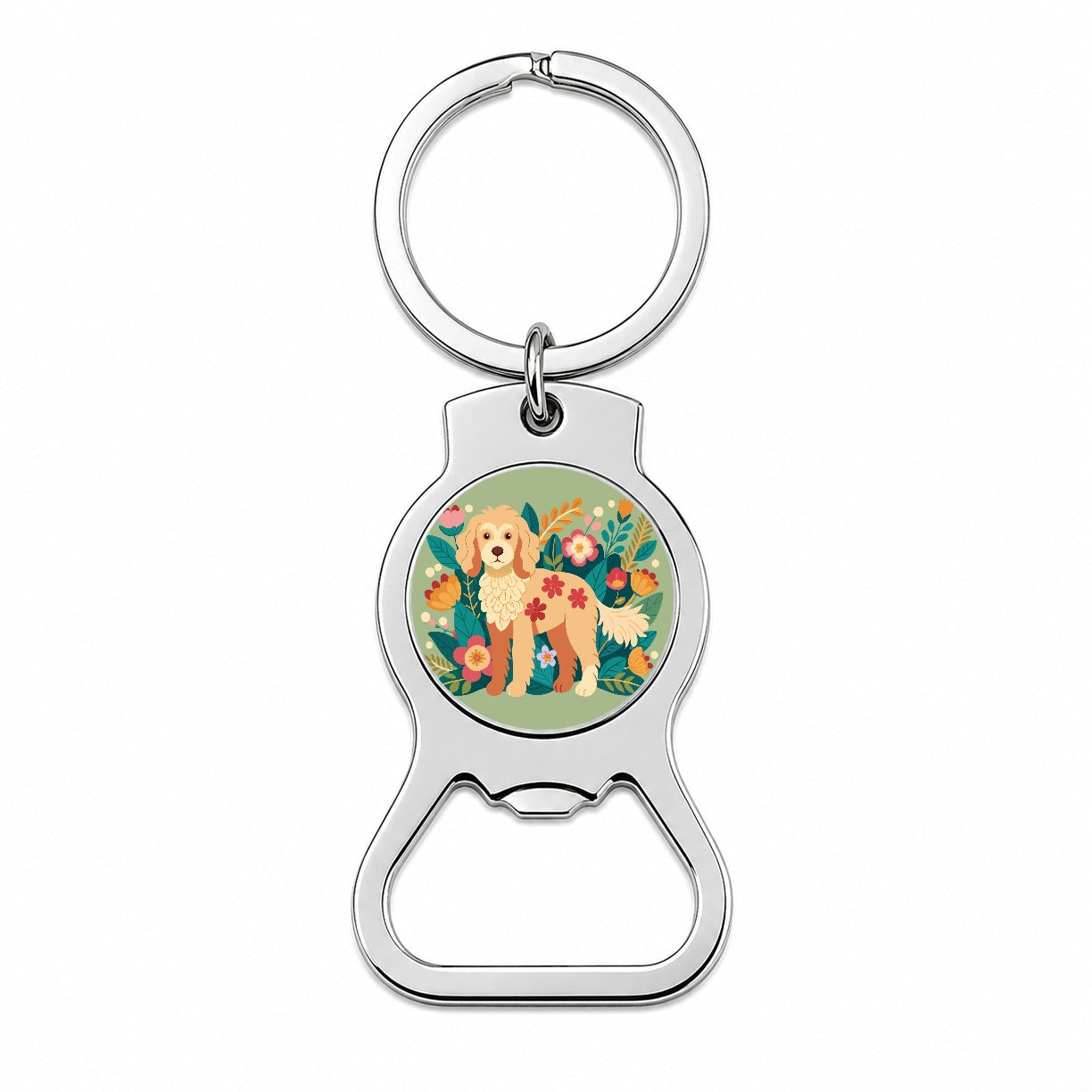 Labradoodle Floral Motif Dog Bottle Opener Keychain